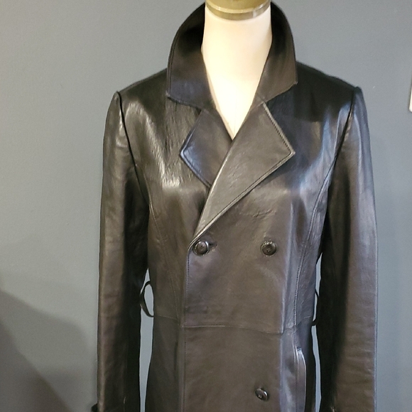 Frame Denim Black Lamb Leather Trench Coat - Picture 3 of 16